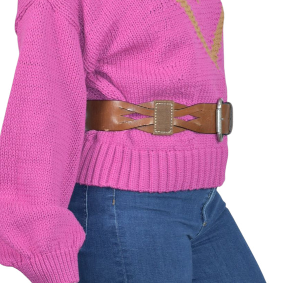 Gap Leather Belt Vintage Brown Canvas Wide Sturdy Rugged Textured Cutouts Medium - Picture 9 of 15